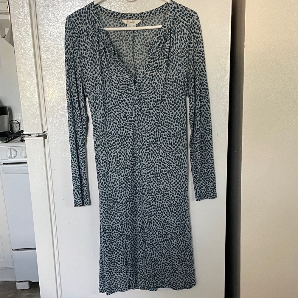 Boden Size 8 100% Tencel Long Sleeve Blue Floral Design Lined Dress Waist Belt‎
